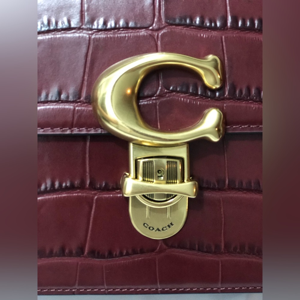 COACH Embossed Croc Studio Shoulder Bag ~ Wine ~ NWT - Picture 7 of 12